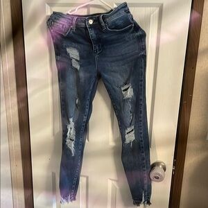 Blue Skinny Jeans with Distressed Details
